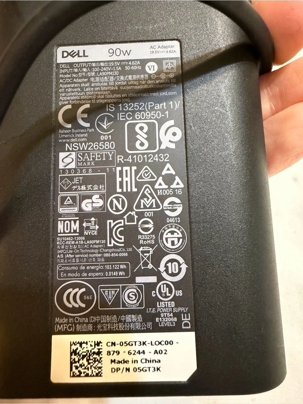 Dell Black Laptop AC Power Adapter with DC Barrel Plug